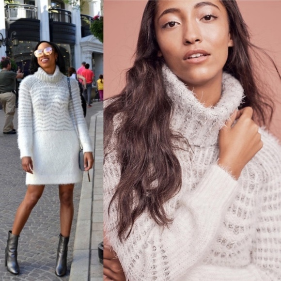 Anthro Eyelash Chevron Turtle Neck Dress Long Slee - Picture 2 of 6